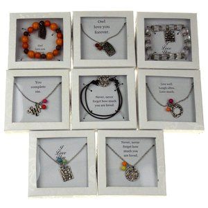 Assorted Necklace Bracelet Jewelry Love Theme Lot 8 Owl Live Laugh Complete Me